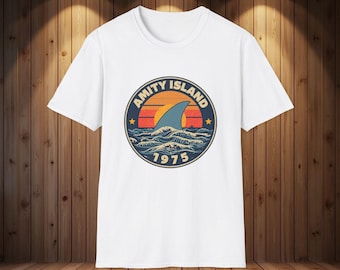 T-shirt haaienvin Amity Island 1975, retro Beach Movie-T-shirt