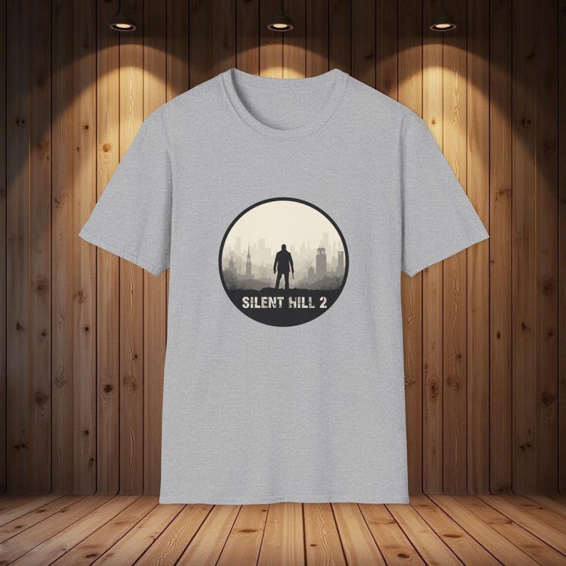 T-shirt Silent Hill 2, emblème d'horreur minimaliste, conception de silhouette de brouillard, t-shirt de jeu image 3