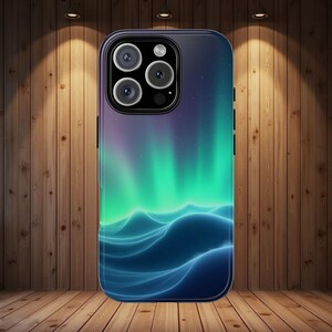 Aurora Borealis Phone Case: Abstract Northern Lights Art, Dual Layer Tough Case