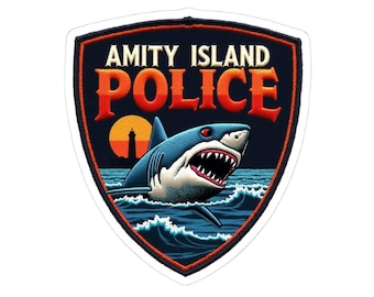 Pegatina de la policía de Amity Island sobre el ataque de tiburones, parche de la película del 50 aniversario.