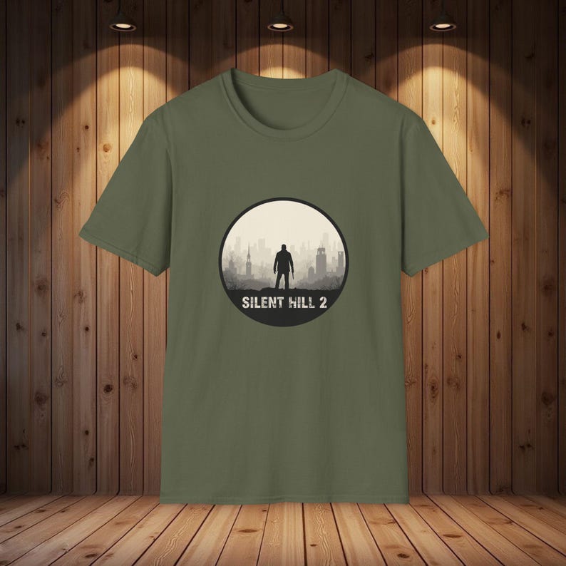 T-shirt Silent Hill 2, emblème d'horreur minimaliste, conception de silhouette de brouillard, t-shirt de jeu image 4