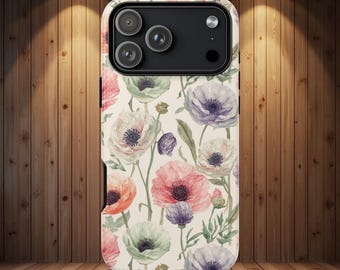 Funda para teléfono con estampado floral en acuarela pastel, cubierta protectora duradera.