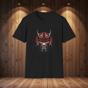Samurai Logo T-Shirt,Japanese Kanji Mask Design, Bushido Japan Warrior Shirt,Samurai Warrior T-Shirt,