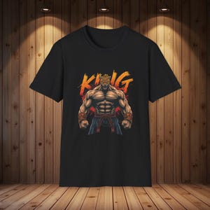 King T-Shirt,Epic Jaguar Mask Fighter Graphic Tee,Arcade Retro Gamer Shirt,Martial Arts Video Game Clothing,Video Game Tshirt