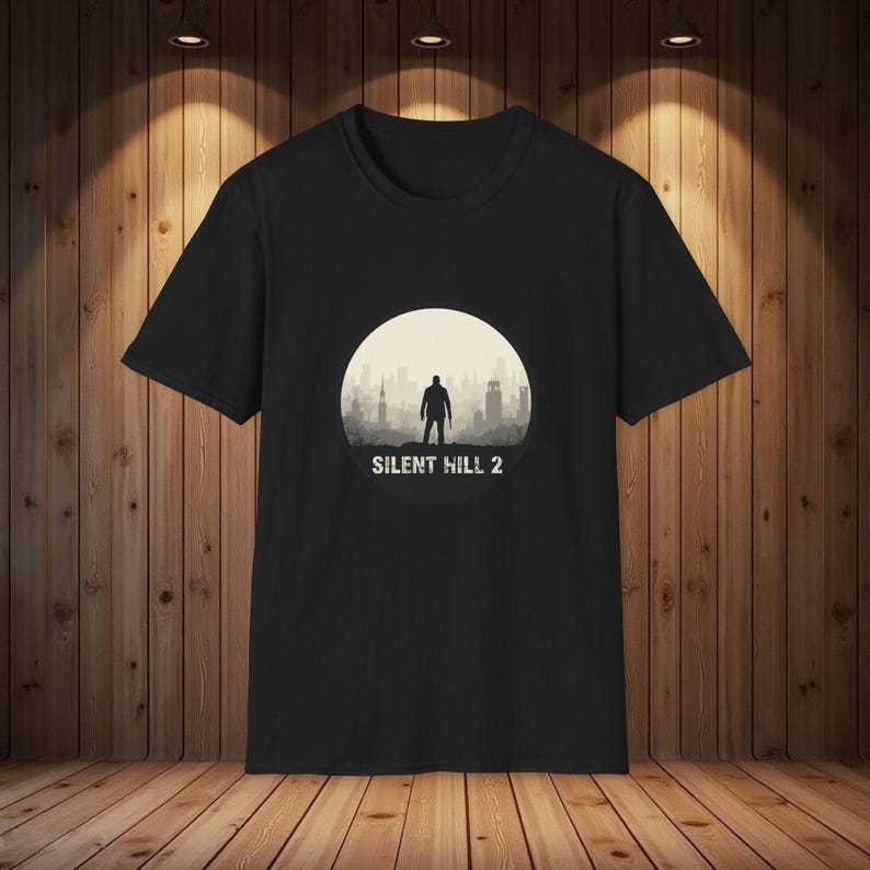 T-shirt Silent Hill 2, emblème d'horreur minimaliste, conception de silhouette de brouillard, t-shirt de jeu image 2