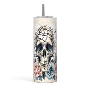 Skull Roses Hearts Tumbler Wrap, Gothic Skull 20 oz Skinny Straight Sublimation Tumbler Design, Spooky Skeleton PNG Digital Download