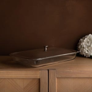 Cocotte rectangulaire en verre Marinex vintage, desserte de buffet brésilienne Mid-Century argentée