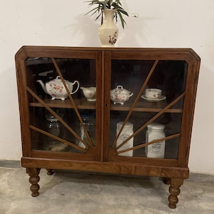 Vintage Burma Teak Display Unit: Elegant Solid Wood Storage Cabinet