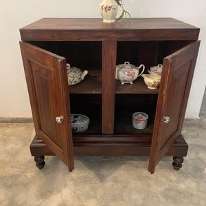 Vintage Jak Wood Sideboard – Two Door Cabinet with Ample Storage – Rustic Antique Storage Furniture