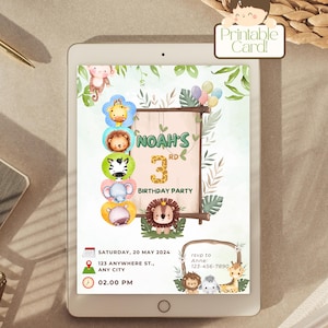 Cute Jungle Animal Greeting Cards for Kids Birthday, Party Invitations, Animal Theme Decor