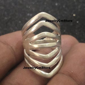 925 Sterling Silver Wide Band Ring – Vintage Wavy Multi Row Design