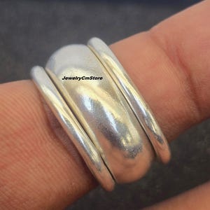 3 Set Sterling Silver Dome Ring, Chunky Wide Band Boho Style