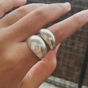 925 Sterling Silver Ring 2 set dome ring Wide Statement Ring Women silver Ring Chunky Large Domed Ring Heavy Band Statement Ring Gift