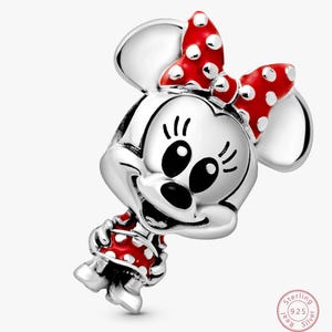 Disney Minnie Mouse Prickig Klänning & Rosett Berlock, S925 Sterling Silver Minimalistisk Berlockpärla, Kompatibel med Pandora Armband bild 2