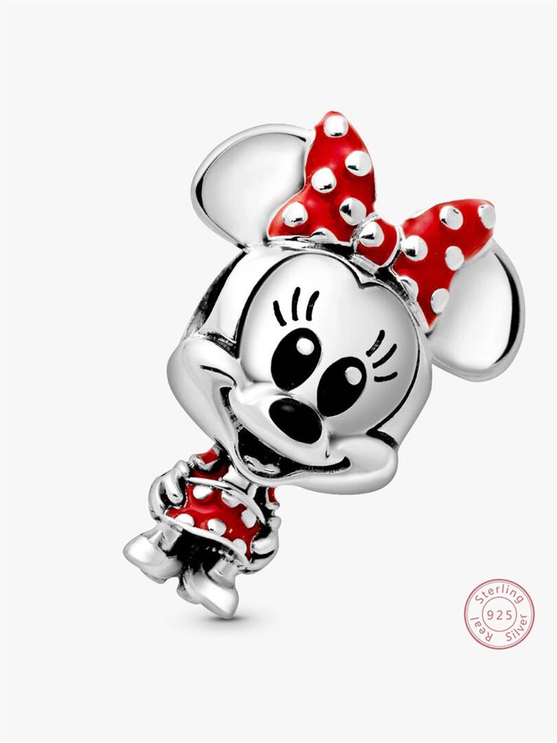 Disney Minnie Mouse Prickig Klänning & Rosett Berlock, S925 Sterling Silver Minimalistisk Berlockpärla, Kompatibel med Pandora Armband bild 2