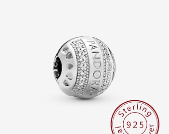 Rund klämma med logotyp, minimalistisk charmpärla i 925 sterlingsilver, kompatibel med Pandora-armband, present till henne