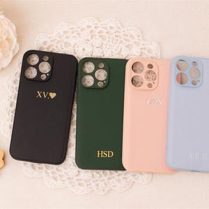 Personalized Leather Case for iPhone 16 Pro,iPhone 15 Phone case Initials Engraving,Monogram Engraved Vegan Leather Phone case,Birthday Gift