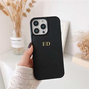 Personalized Leather iPhone Case for iPhone 16 Pro Max 15 14 13 Pro Initials Monogram Phone case Gift idea for her Custom Luxury Phone Case
