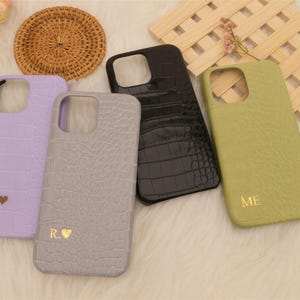 Personalized crocodile pattern leather phone case iPhone 16 15 14 Pro Max, 15 Pro, personalized initials iphone Case iPhone 14 13 12 11 Case