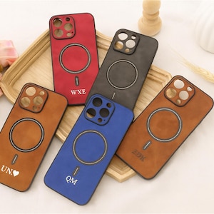 Personalized Leather iPhone Case, Engraved Initials, Gold/Silver Foil