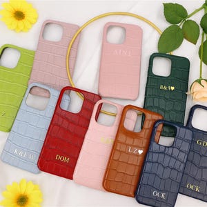 Personalised Crocodile Print leather iPhone, Custom Initials Leather iPhone Case, initials Leather Case For iPhone 16 15 14 13 12 11 Pro Max