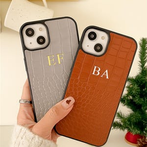 Personalized Initials Croc Leather iPhone Case, Custom Monogram Cover for iPhone 16 15 14 13 Pro Max, Gift for Her or Him, Bridesmaid Gift