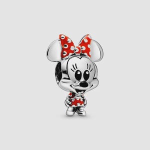 Disney Minnie Mouse Prickig Klänning & Rosett Berlock, S925 Sterling Silver Minimalistisk Berlockpärla, Kompatibel med Pandora Armband bild 1