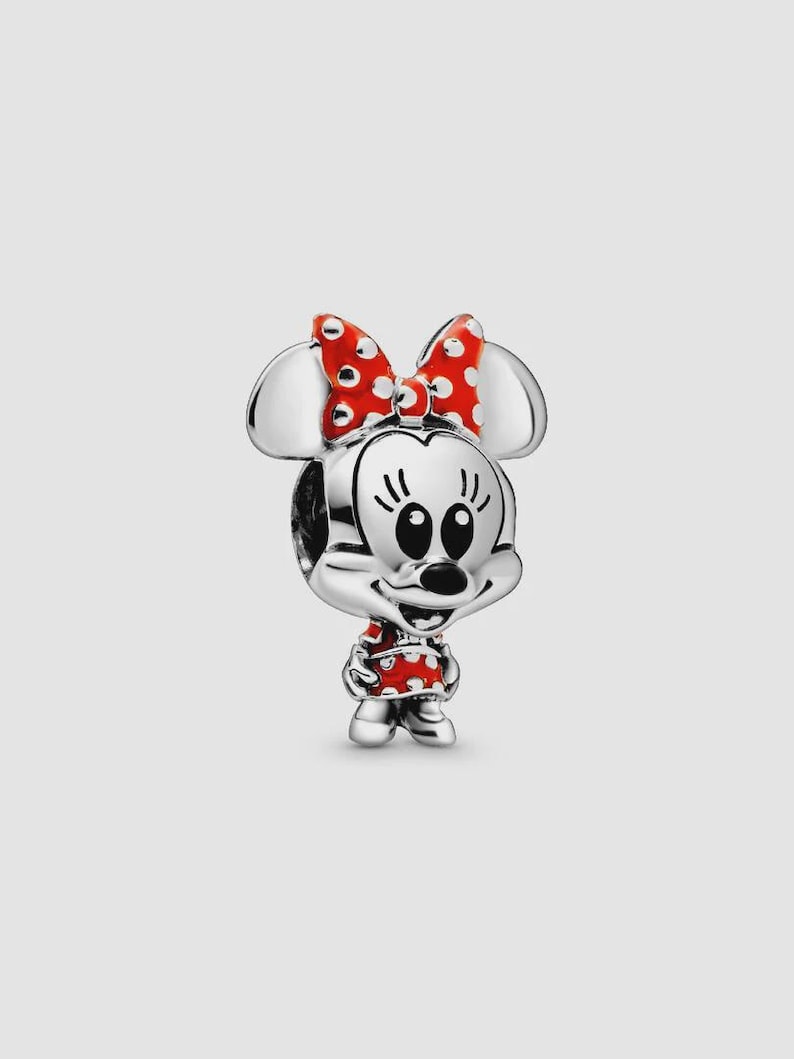 Disney Minnie Mouse Prickig Klänning & Rosett Berlock, S925 Sterling Silver Minimalistisk Berlockpärla, Kompatibel med Pandora Armband bild 1
