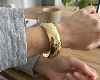 Gold Color Cuff Bracelet – Minimalist Wide Bangle, Elegant Statement Jewelry