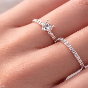 Minimalist Silver Ring Set – CZ Butterfly Ring & Thin Band Ring – Adjustable Women Jewelry – Elegant Stackable Rings Gift