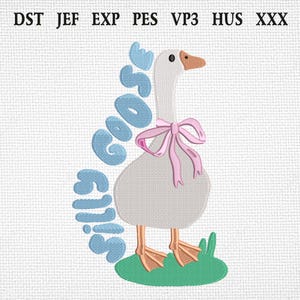 Silly Goose Embroidery Design, Cute Goose With Bow Machine Embroidery, Farm Animal Embroidery, Funny Duck Embroidery, Bow Goose Embroidery
