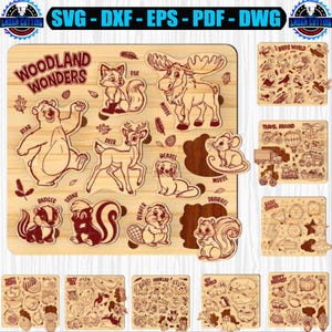 Woodland Animals Puzzle Laser Cut Bundle, Laser Cut Kids Educational Toy, Forest Animal Puzzle Files, Montessori Toddler Gift Glowforge SVG