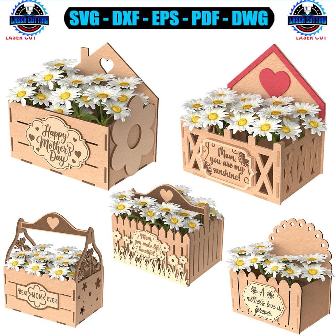 Mother's Day Flower Box SVG Bundle, 3D Laser Cut Mom Gift, Best Mom ...