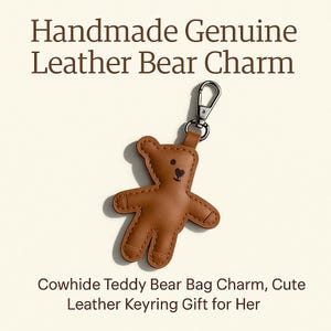 Portachiavi a forma di orso in vera pelle fatto a mano, ciondolo per borsa a forma di orsacchiotto in pelle di mucca, grazioso portachiavi in pelle da regalare a lei, accessorio per borsa a forma di animale marrone
