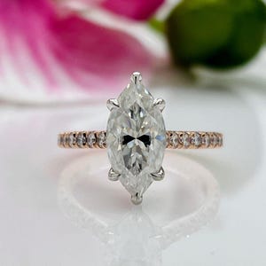 3 CT Marquise Cut Moissanite Engagement Ring, 14K Solid Gold 6 Prong With Hidden Halo Ring, Marquise Wedding Ring, Promise Ring Gift For Her