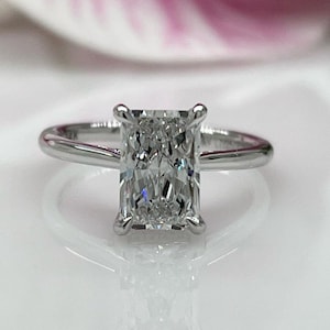 Radiant Cut Moissanite Engagement Ring, 14K/18K Solid Gold Ring, Hidden Halo Solitaire Promise Ring, 4-Prong Ring, Gift For Girlfriend