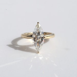 Marquise Cut Moissanite Engagement Ring, 14K Solid Gold 4 Prong With Hidden Halo Ring, Elongated Marquise, Promise Ring, Wedding Gift