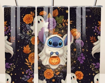 Cute Stitch Halloween Tumbler Wrap, Stitch Tumbler Wrap Sublimation Design PNG, 20oz Skinny Tumbler, Stitch Tumbler Wrap