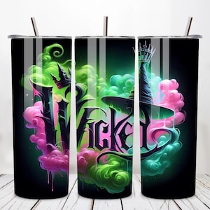 Witches Changed For Good 20oz Skinny Tumbler Wrap Png, Witch Movie 20oz Tumbler Wrap Png, Pink Goes Good With Green Tumbler Png