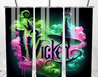 Heksen veranderd voorgoed 20oz magere beker wrap png, heks film 20oz beker wrap png, gaat goed met roze met groene beker png