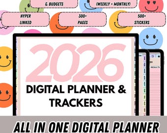 Digital Planner Undated, GoodNotes Calendar, Daily Weekly Monthly Journal with Stickers, iPad Planner for 2026 , 300+ pages