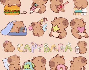Cute Capybara SVG Bundle,Instant Digital Download for Cricut & Silhouette,Digital Sticker,Cute Capybara PNG,Kawaii Animal Illustration