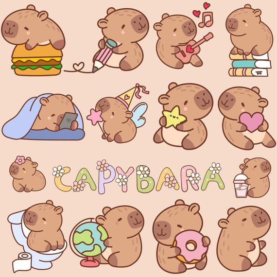 Cute Capybara SVG Bundle,Instant Digital Download for Cricut & Silhouette,Digital Sticker,Cute Capybara PNG,Kawaii Animal Illustration