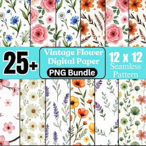 Vintage Pressed Flowers Tile | Botanical Floral Digital Paper | Antique Flower Pattern | Seamless Floral Background