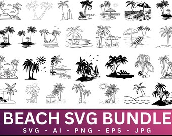 Clipart de bocetos de playa: ilustraciones de líneas costeras (descarga digital)