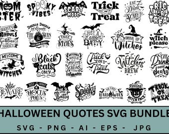 ハロウィンの名言 SVG バンドル: 不気味な T シャツのデザイン (デジタルファイル)