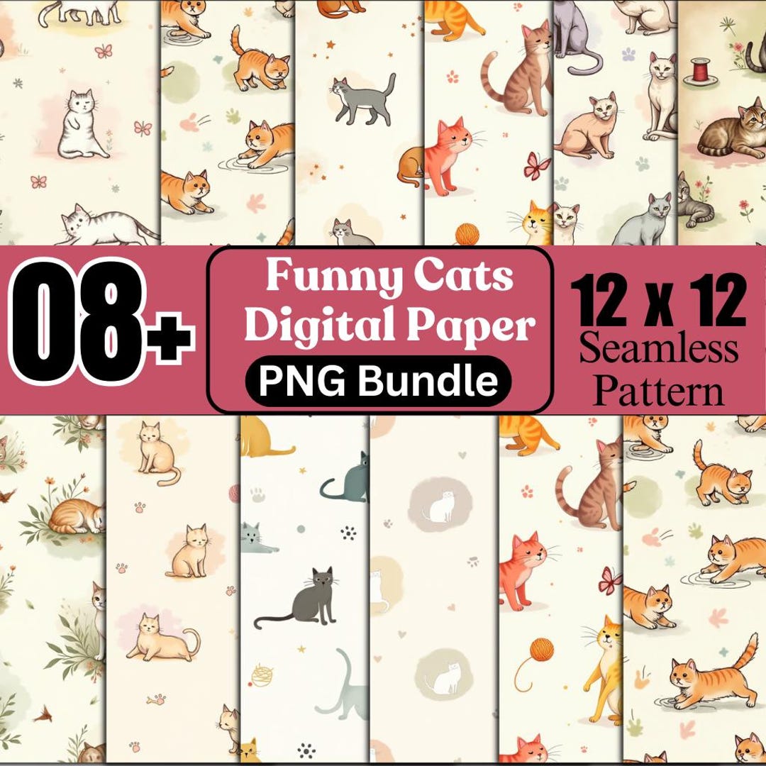 Funny Cats Digital Paper Bundle: Seamless Kitten Patterns (JPG/PNG) - Etsy