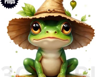 10 Cute Frogs PNG Clipart Bundle, Frog Graphics Designs, Watercolor Frog Clipart, Digital Download for Crafts & Sublimation