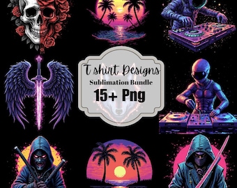 T-shirt avec personnages amusants, motifs PNG : lot de sublimation