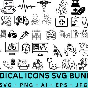 Pacchetto SVG di icone mediche, infermiere, stetoscopio, ospedale, infermiere, ospedale, stetoscopio, attrezzatura medica, download digitale di file Cricut